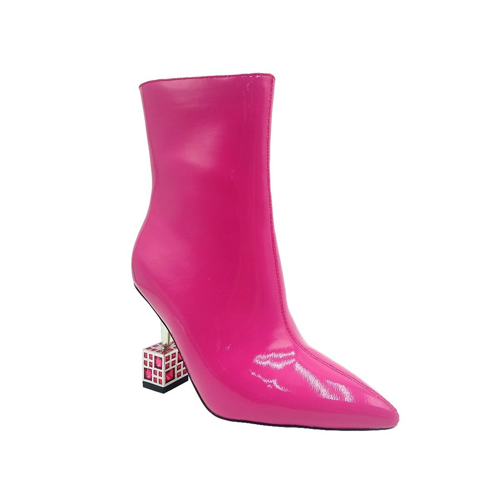 Stylish Modern Womens Pink Leather Metallic High Heel Stiletto Boots